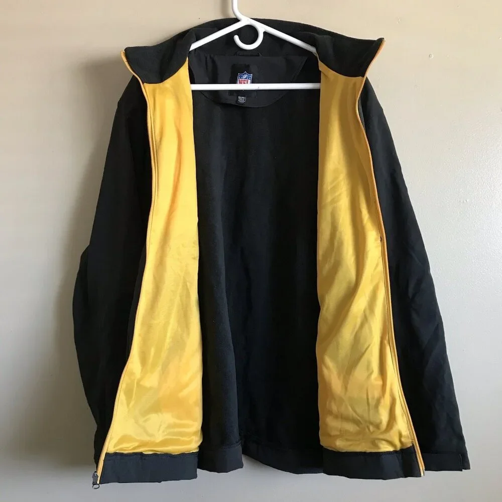 Pittsburgh Steelers Soft Shell Jacket Fleece Lined‎ Black Gold NFL M Size XXL